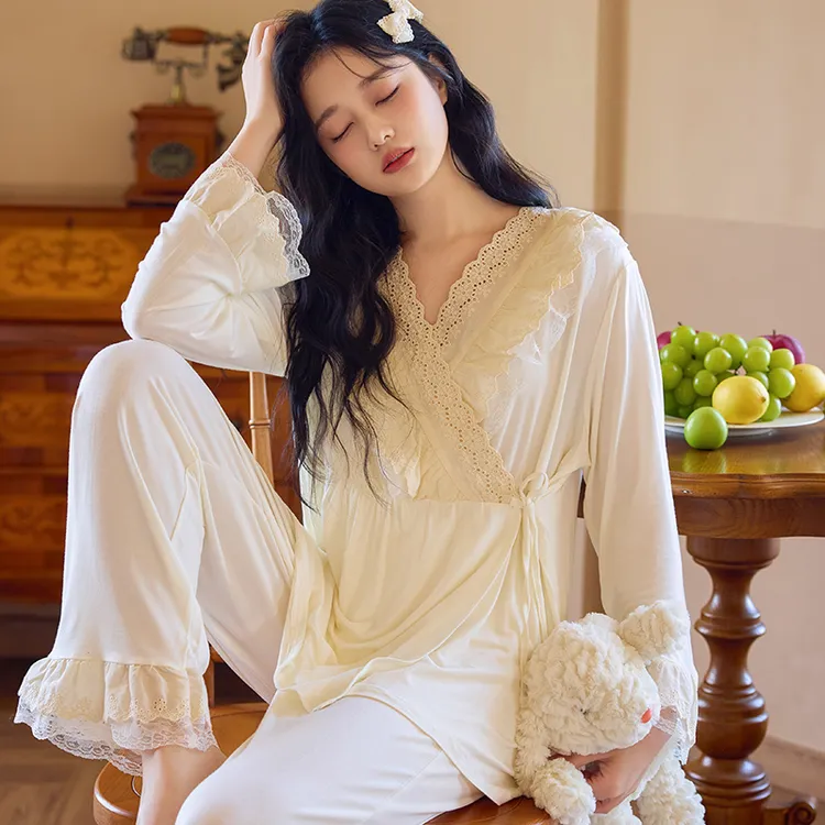 珈莹艾公主风甜美莫代尔月子服夏季薄款产后哺乳家居服睡衣2673
