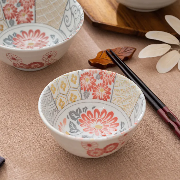 日本进口吉祥瑞花边盘子釉下彩平盘日式餐盘深盘菊型盘钵碗浮雕汤