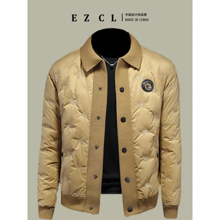 品质男装~欧洲站90白鸭绒亮面羽绒服男士翻领修身冬季轻薄外套潮