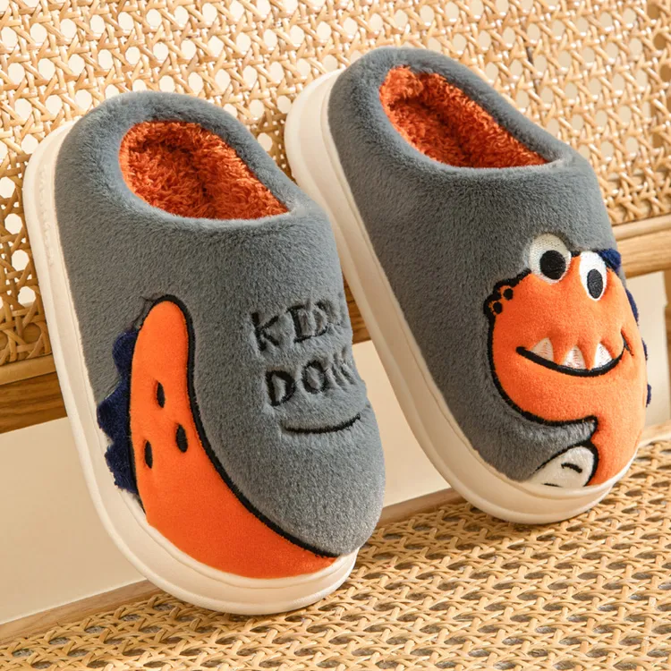 男孩棉拖鞋秋冬季恐龙卡通防滑居家室内保暖男童毛绒宝宝拖鞋冬天