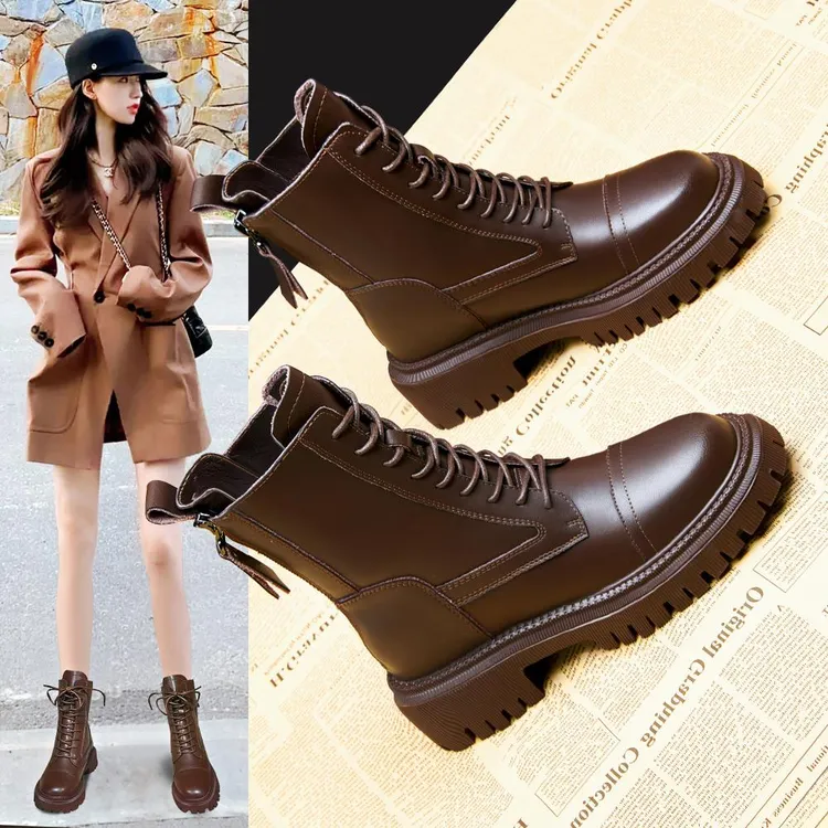 大东直销厚底马丁靴女2024新款春秋棕色内增高靴子爆款炸街小个子