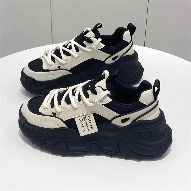 大东直销爆款黑色增高老爹鞋女2024春秋新款百搭厚底鞋显脚小休闲