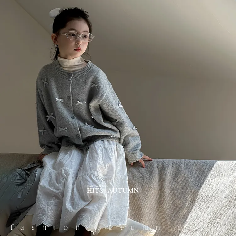 女童秋装外套新款中大童春秋款针织开衫儿童洋气秋季裙半身裙套装