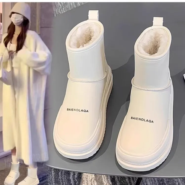 白色雪地靴女2025冬季新款加绒加厚保暖东北防滑防水厚底面包棉鞋