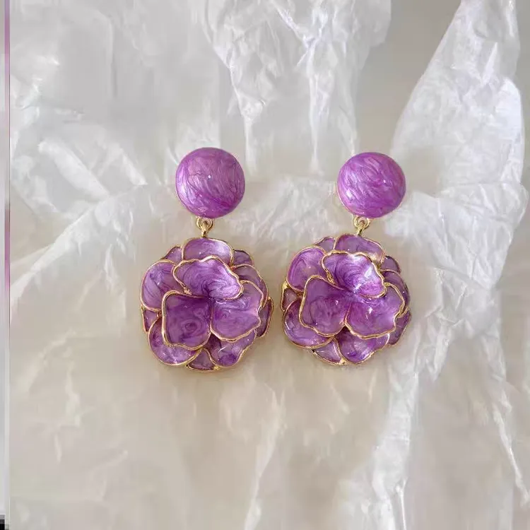 铜合金合成锆石耳饰 S.Y小众设计紫仙子耳环