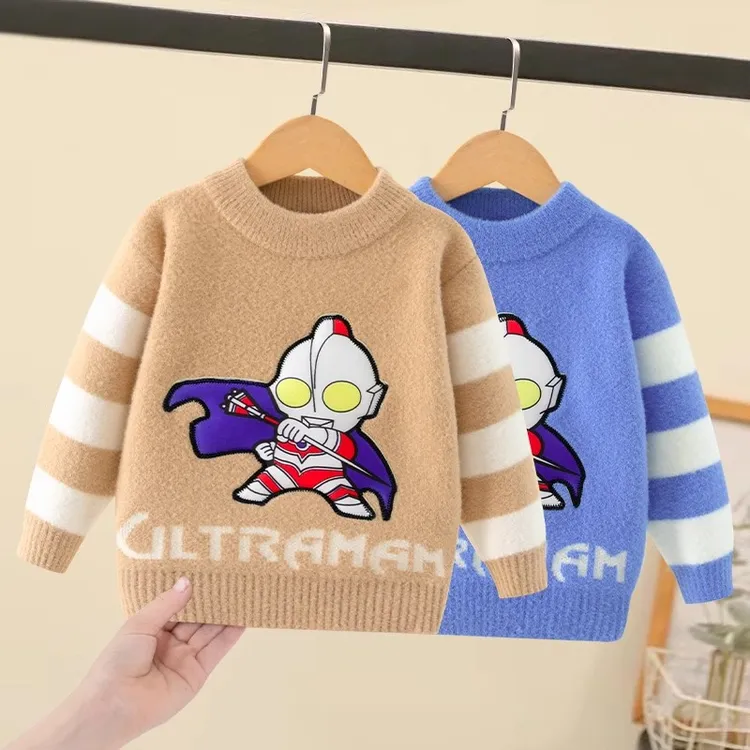 男童秋冬针织毛衣小男孩时尚卡通加厚保暖套头圆领上衣儿童冬季潮