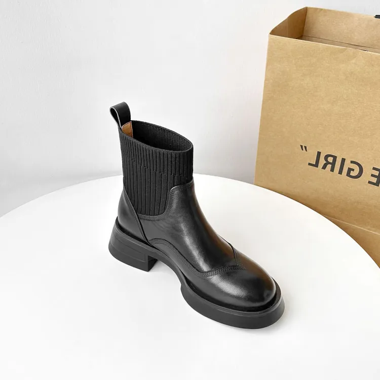 WGW033/5cm/2025今年流行靴子牛皮厚底短靴秋冬显瘦百搭