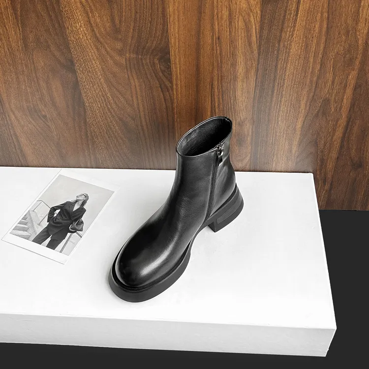 WGW49/5CM/2025秋冬新款明星同款牛皮短靴增高显瘦小众百搭短靴女