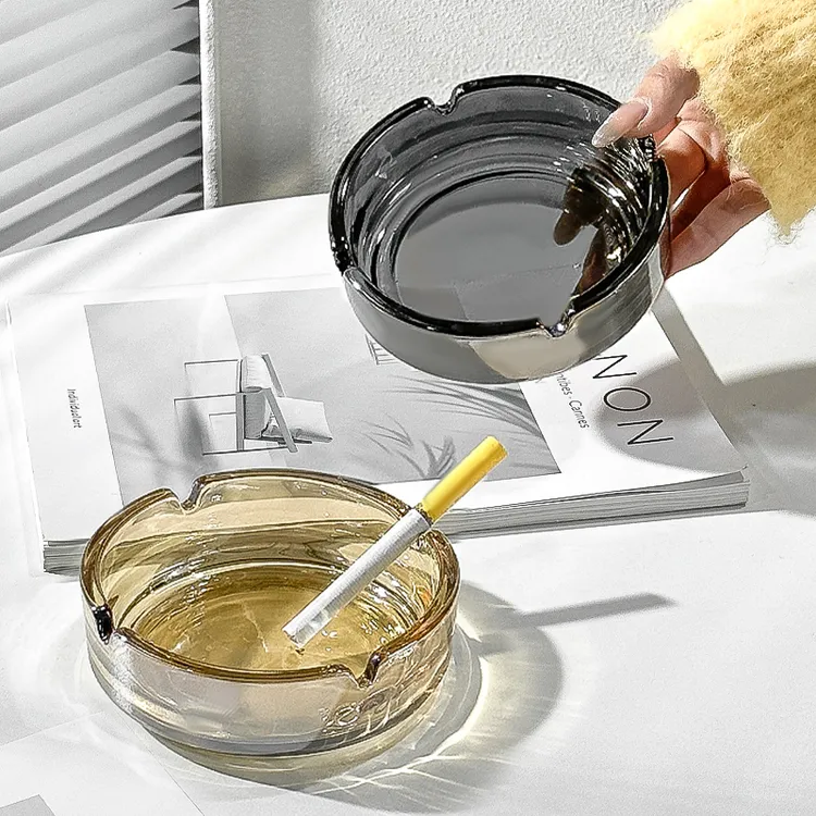 经典简约精致家用卧室酒店办公室高端潮流圆形玻璃烟灰缸家居组合