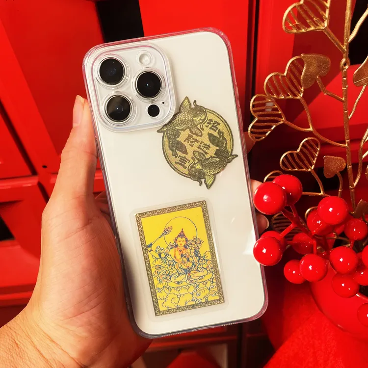 文殊  手机装饰卡精选黄铜彩绘金色精致清晰雕刻手机高级感装饰卡