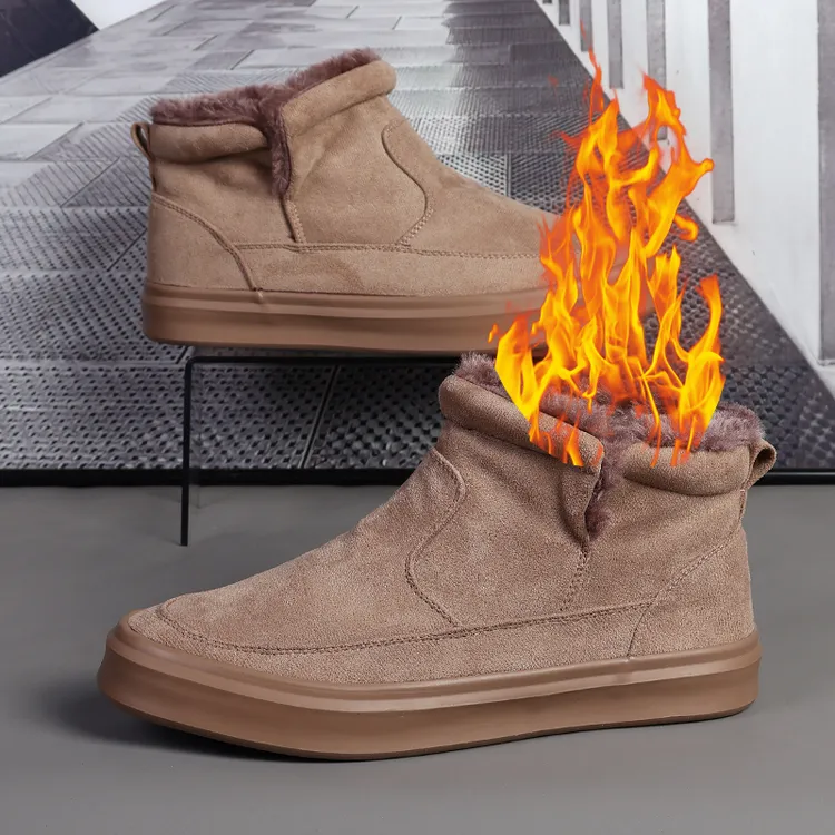 B24097冬季新款韩版雪地靴男马丁套筒短靴加绒保暖棉鞋工装高帮鞋
