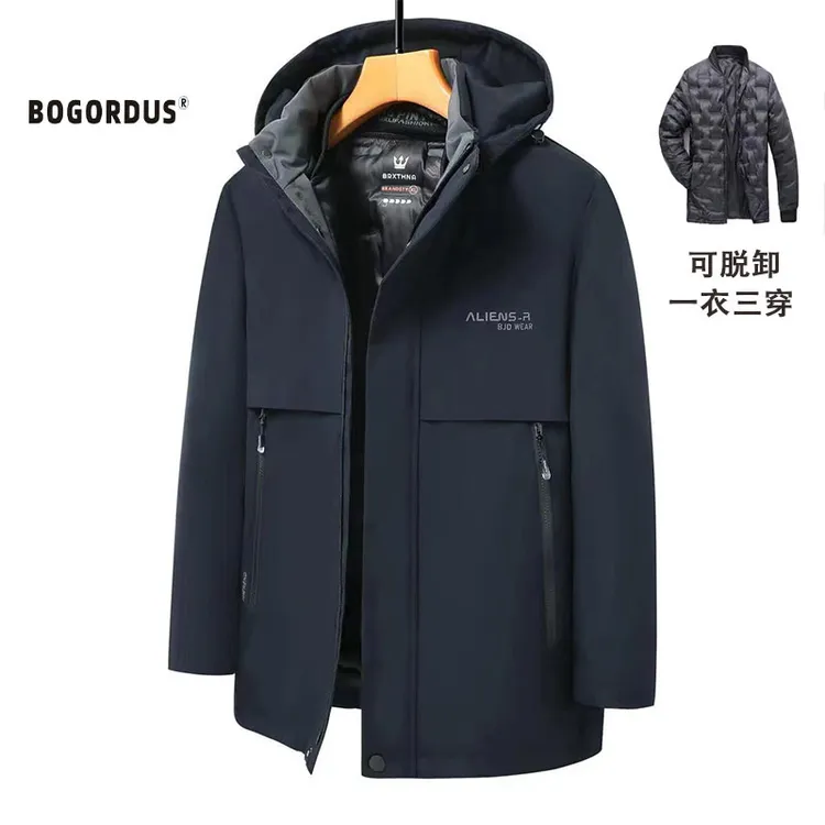 BOGORDUS冬季棉服内胆可脱卸棉袄男士外套中长款爸爸装中老年棉衣