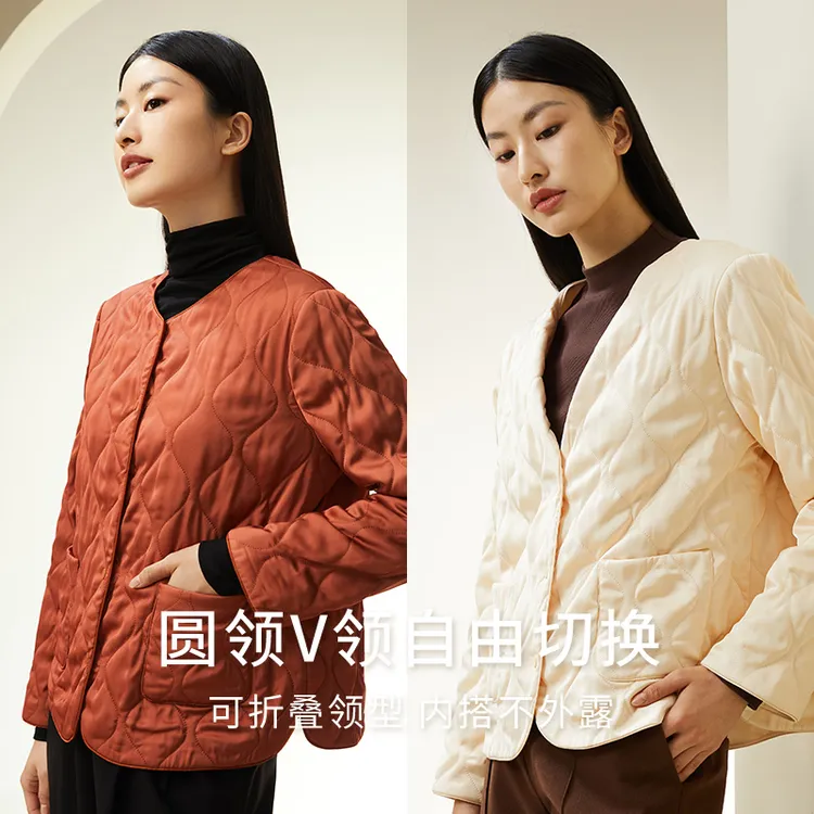 【金三塔官方】100%桑蚕丝填充秋冬保暖加厚圆领时尚女士休闲外套