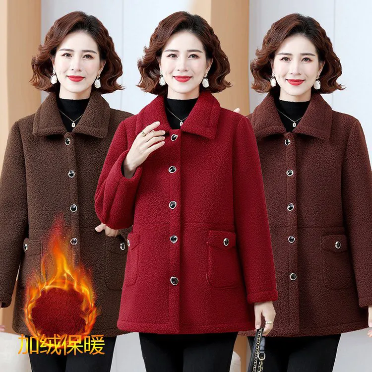 240斤加肥加大码妈妈装中老年加绒加厚颗粒绒中年洋气外套女秋冬