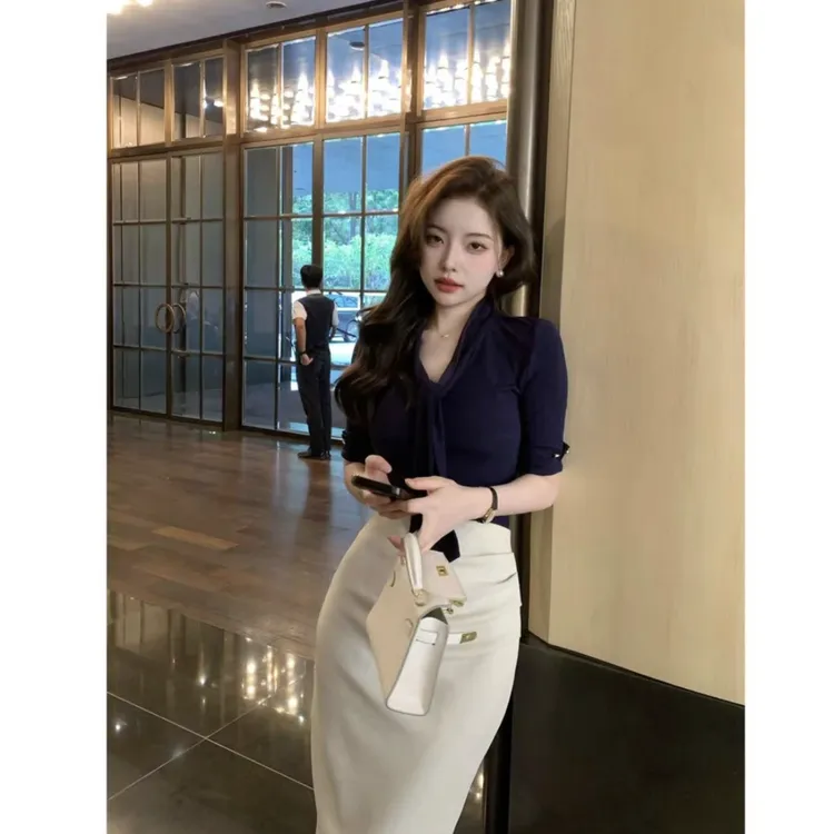 迈沃格显瘦气质针织辣妹夏季不规则小众法式修身轻熟洋气上衣女