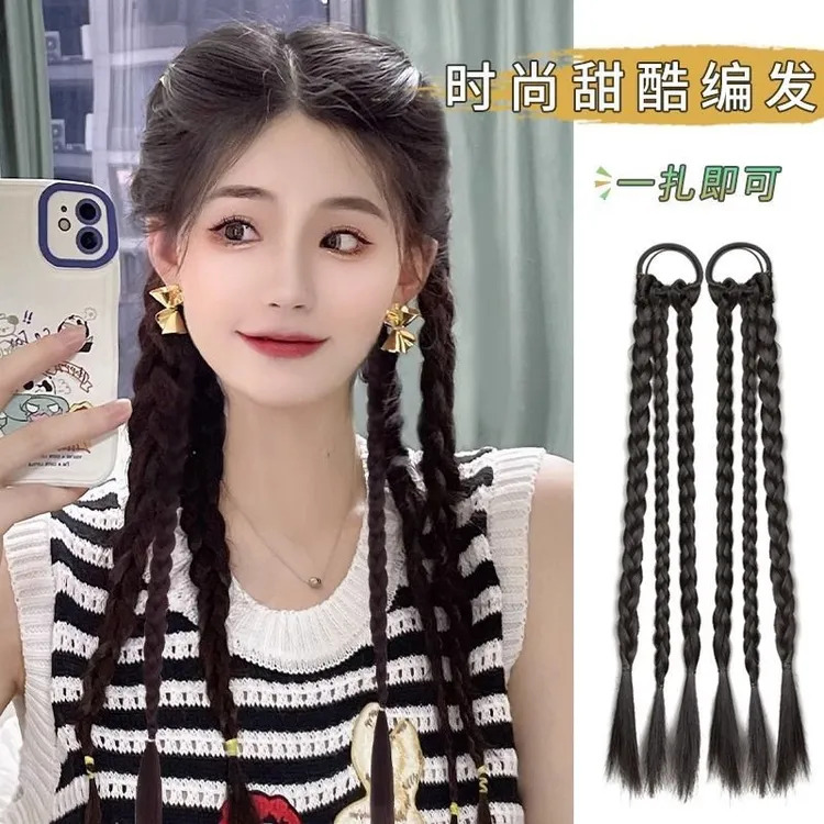 高马尾拳击辫假发女网红女团彩色麻花辫仿真发鱼骨脏辫假发辫子