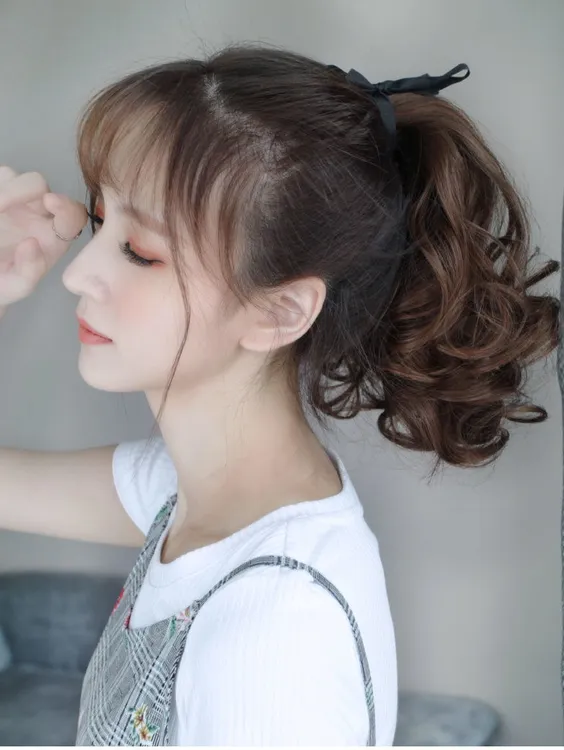 时尚马尾绑带式短马尾梨花卷可扎高马尾辫子仿真抓夹假发尾时尚女