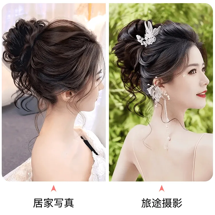 慵懒时尚长须拍照假发圈韩式盘发造型假发包旗袍摄影盘头花苞头