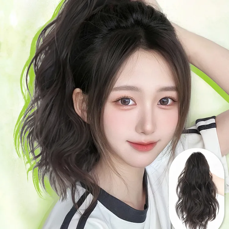 云朵烫抓夹式高马尾假发女夏仿真发可扎微卷短发自然辫子假马尾
