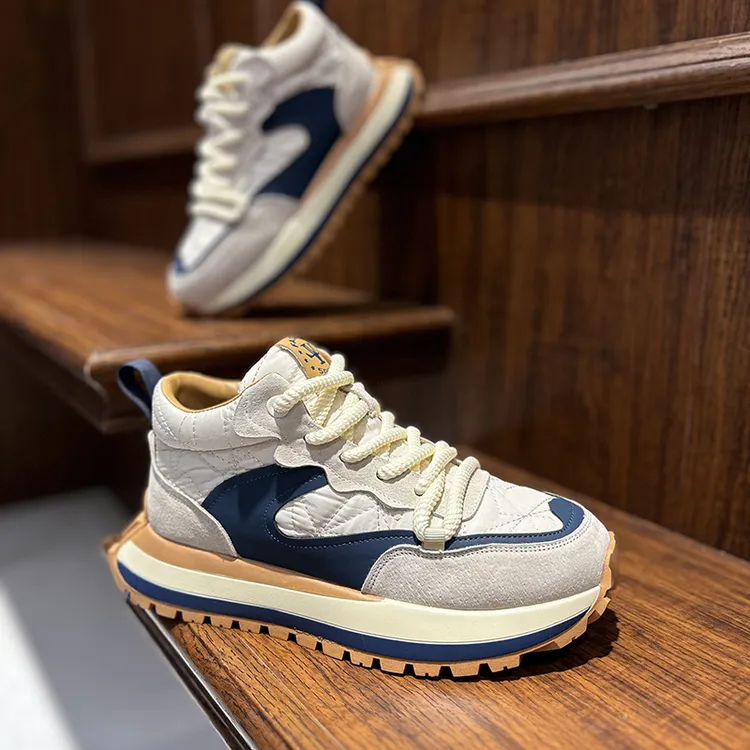 男鞋2025年春季新款休闲鞋韩版舒适时尚系带高帮厚底增高阿甘鞋男