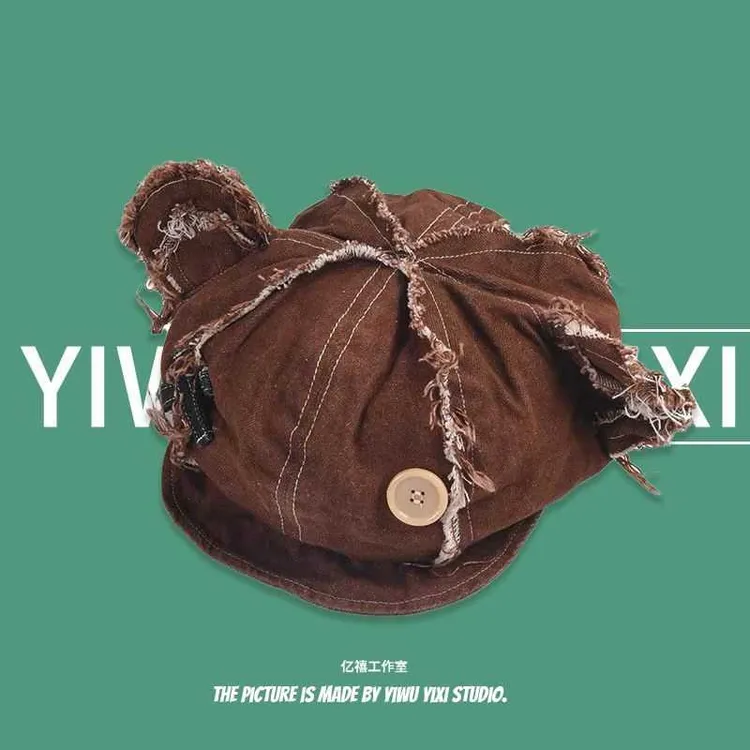 小熊侦探遗弃玩偶熊熊帽子女显脸小复古美式可爱日常牛仔布贝雷