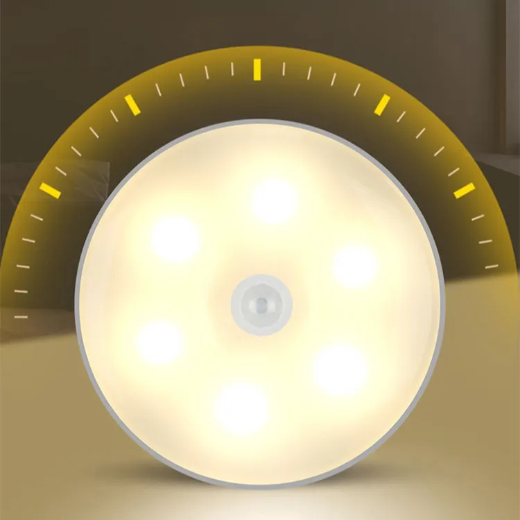 人体感应起夜LED智能家用走廊楼道圆形充电小夜灯衣柜橱柜灯壁灯