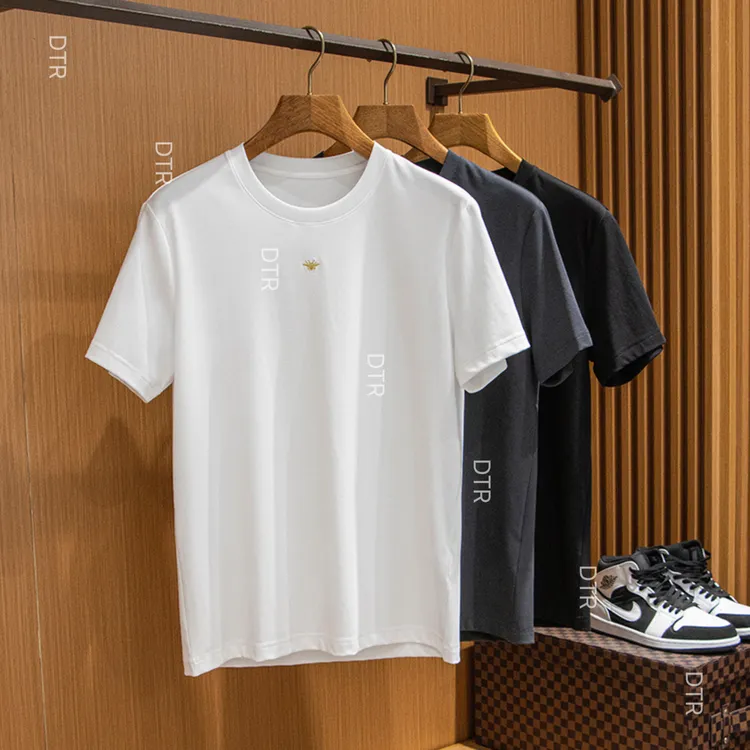 夏季圆领短袖 柔软亲肤丝光棉蜜蜂刺绣百搭高档男士休闲修身T恤夏