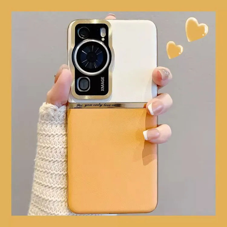 适用华为p60pro手机壳新款高级皮质p50e熊猫拼色P40全包镜头防摔