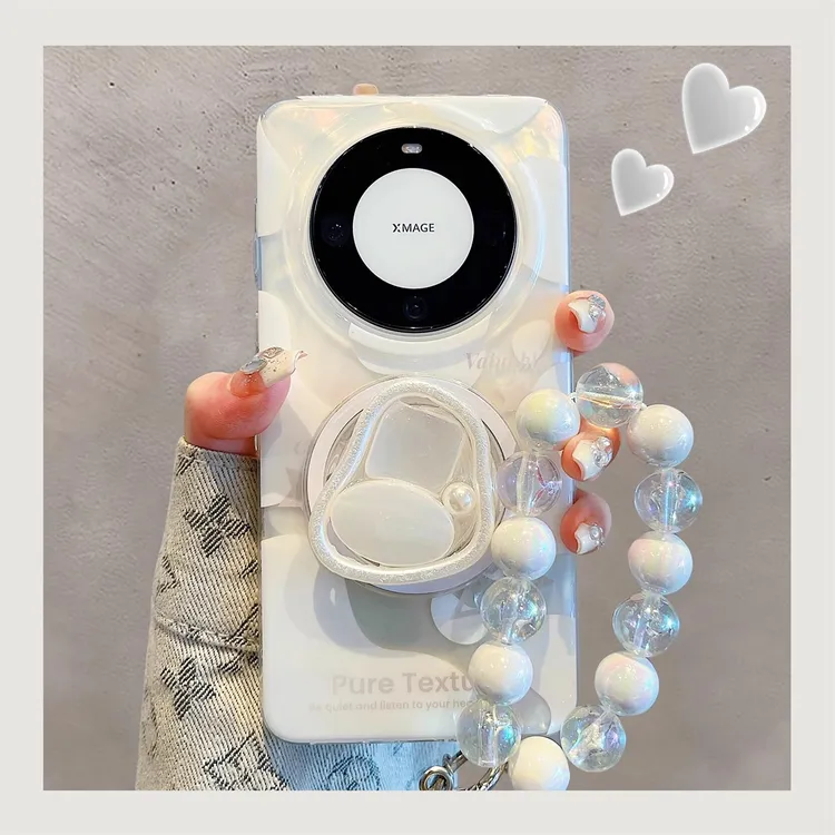 适用华为mate70pro磁吸手机壳ins牛奶纹几何支架手链高级感新款女