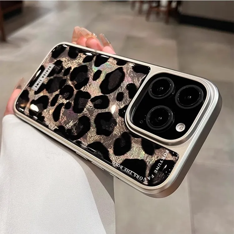 黑色豹纹适用苹果16pro手机壳电镀创意复古网红男女款ins轻奢小众