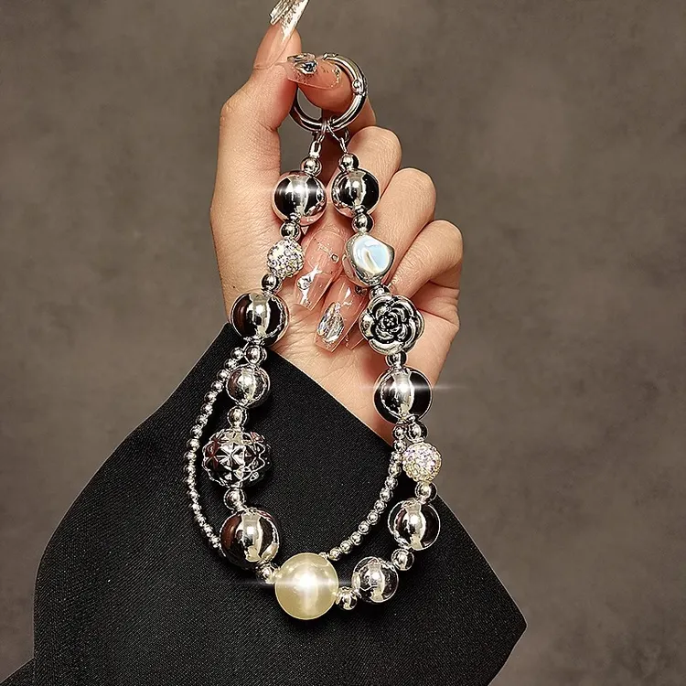 奢华高级感山茶花手提链条手腕短挂绳带夹片手机壳钥匙扣包包挂件