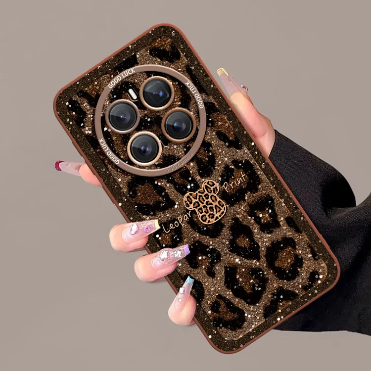 闪粉豹纹熊头适用华为mate70pro手机壳新款女可爱超火ins风保护套
