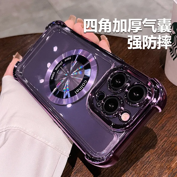 适用苹果手机壳透明四角加厚全包防摔漏标磁吸网红四角防摔保护套