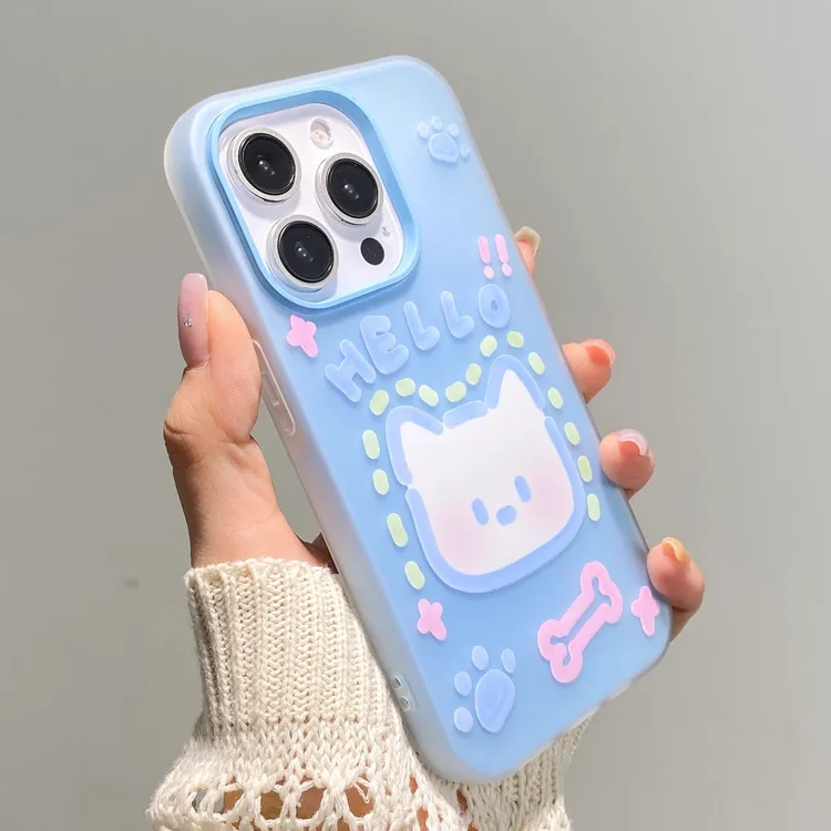 适用苹果15pro手机壳新款iPhone14promax趣味涂鸦小狗蓝色多巴胺