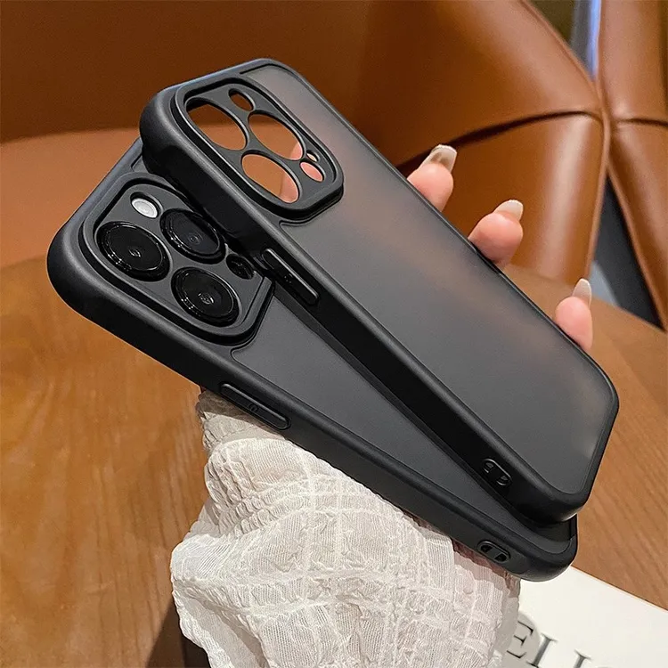 适用苹果手机壳黑色磨砂半透明新款iphone全包防摔肤感简约高级感
