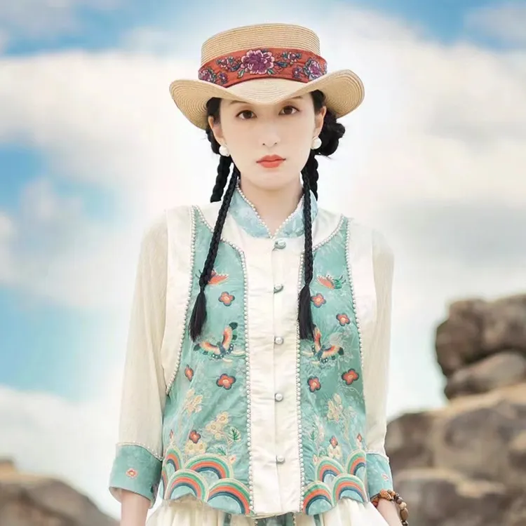 素娘绣花女装文艺上衣马甲复古唐装中式中国风马夹民族风S20288W