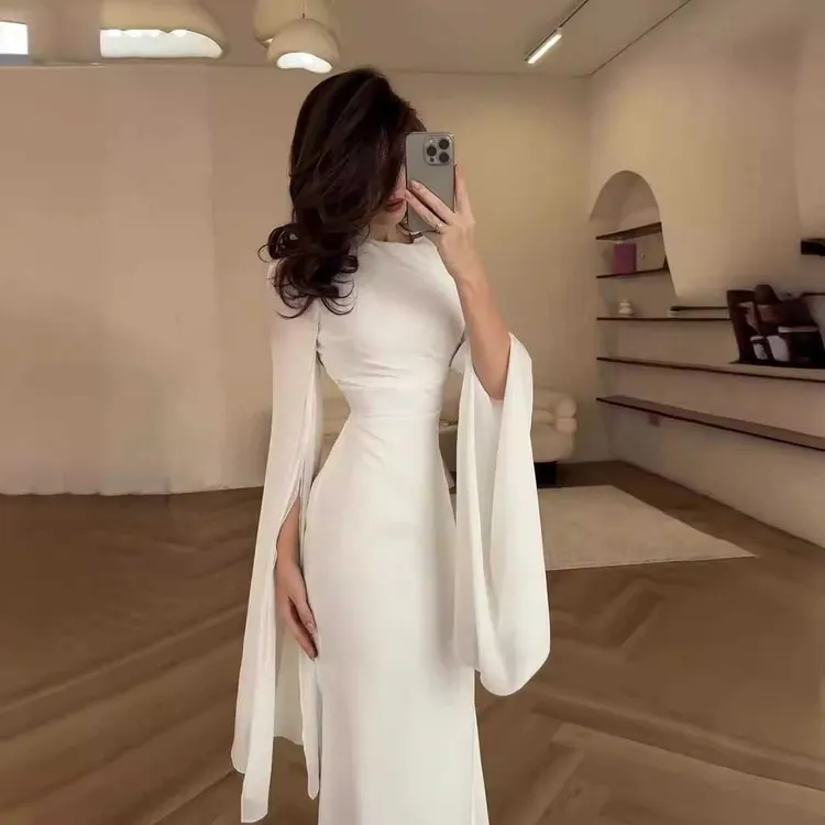 2025夏季拼接玻璃纱大摆袖长款修身连衣裙高端女装宴会连衣裙
