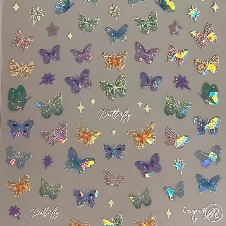 网红款蝴蝶翼儿童节流光贴纸高级平面贴纸缤纷蝴蝶仙女贴纸