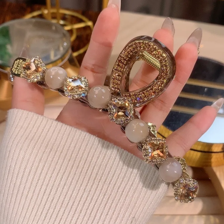 猫眼贝珠小方糖砖抓夹气质轻奢时尚简约重工优雅发饰11厘米发饰夏