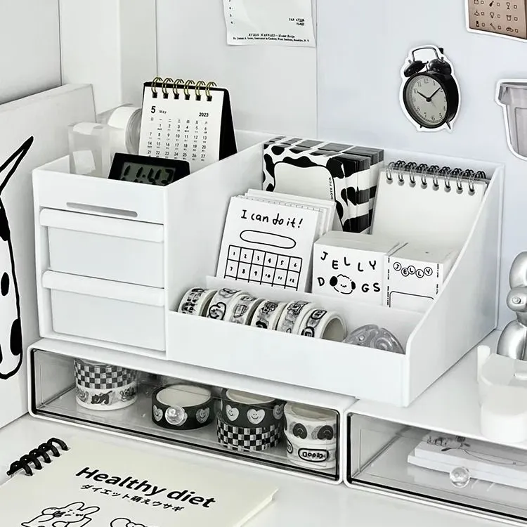 文具收纳盒桌面抽屉式办公室书桌上学生手账化妆品整理储物置物架