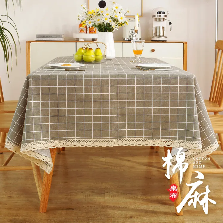 桌布布艺棉麻餐桌布家用亚麻简约北欧方桌茶几布田园格子台布轻奢