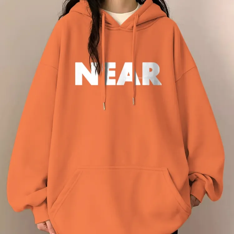 秋冬慵懒风重磅420G韩版简约字母连帽长袖卫衣女大码百搭加厚外套