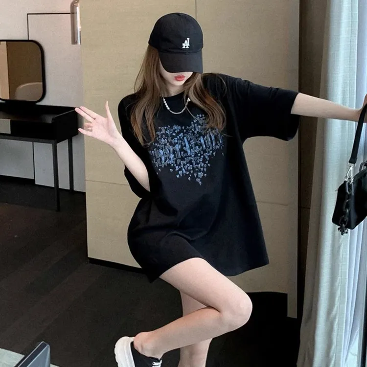 夏季大码2-300斤胖mm重磅100%纯棉小众创意设计感圆领套头短袖T恤