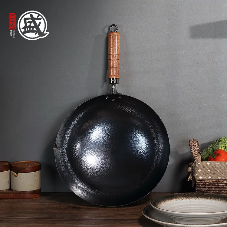 三本盛日本进口手打锤纹圆底纯铁制炒锅炒菜炖肉煮鱼耐磨耐用锅具