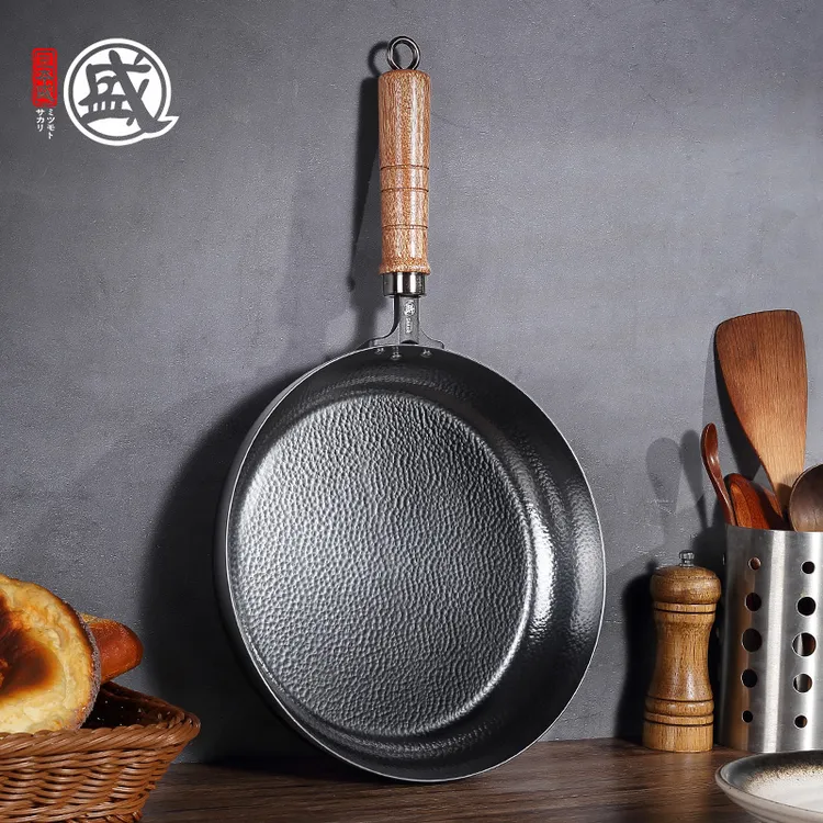 三本盛日本进口纯铁手工锻打不生锈物理不粘导热快锅古法平底煎锅商品图