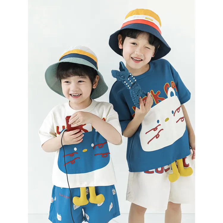 幼悠男童时尚数码印花短袖T恤夏季洋气儿童薄款立体猫咪上衣N5461