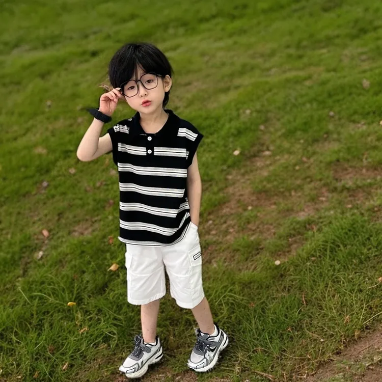 男童夏季薄款无袖polo衫2025新款中小童男孩夏款休闲百搭帅气童装