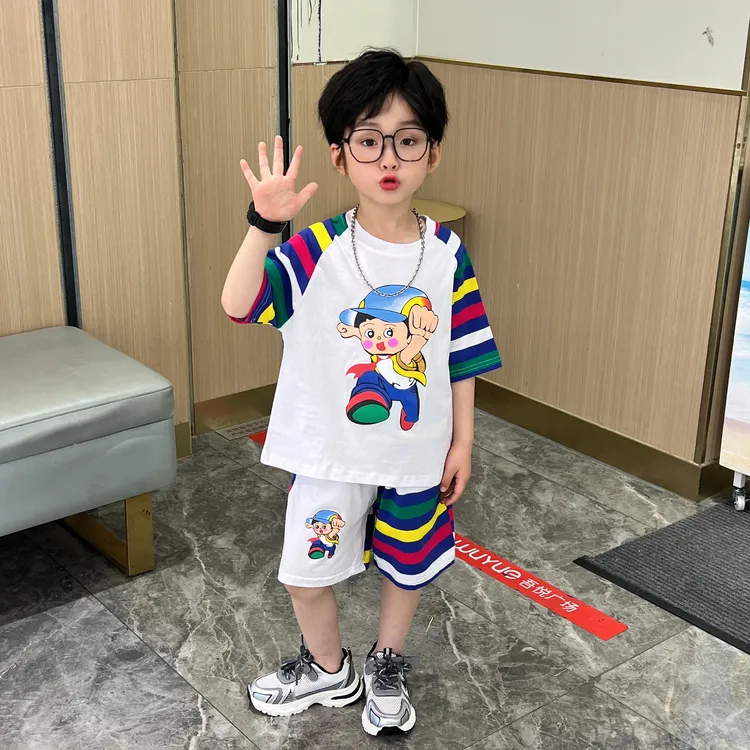 男女童夏装痞帅短袖套装2025新款男女孩短裤宝宝夏季洋气衣服