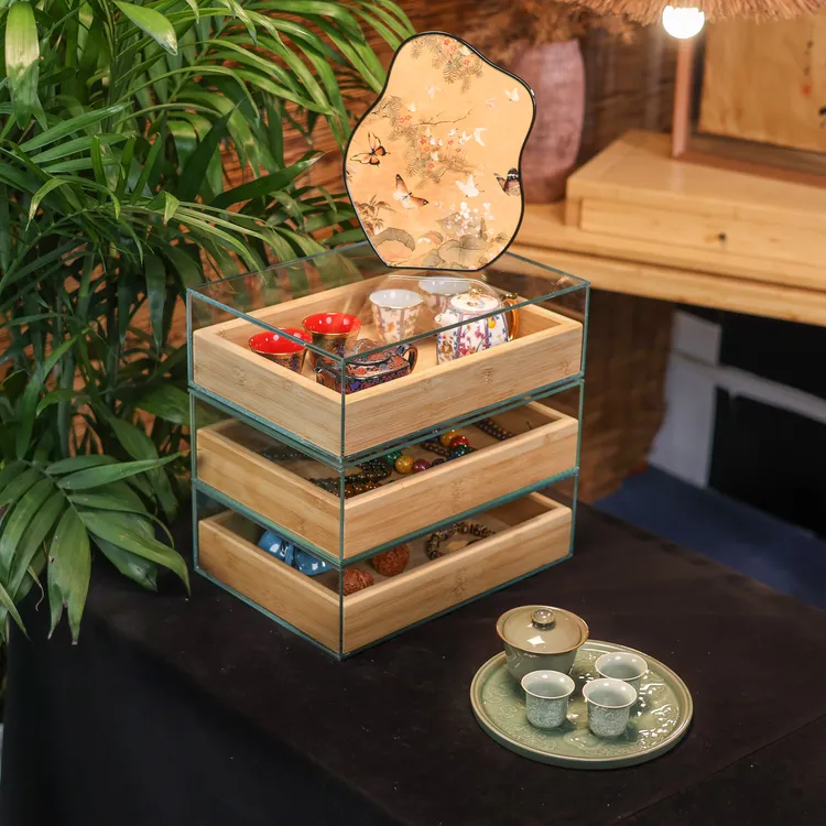 【昆仑宝盒】精品楠竹单层可堆叠文玩首饰茶具茶壶茶杯牙科柜收纳盒