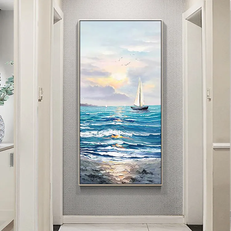 纯手工手绘油画进门入户玄关装饰画现代简约客厅走廊过道艺术画